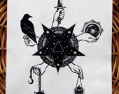 The Curiosities of Shadow handmade screenprinted BACK PATCH, black on natural