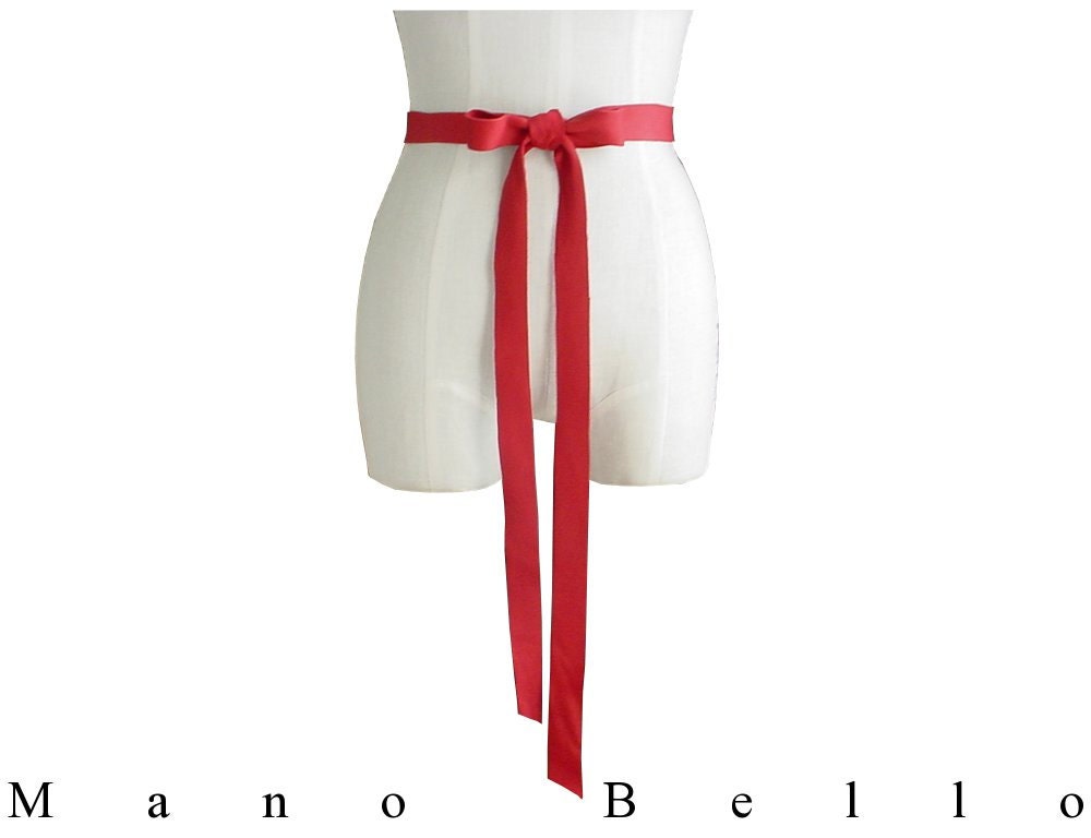 Red Leather Ribbon Bow Belt Tomato Leather Strap, size Small Medium Large XLarge waist size in stock