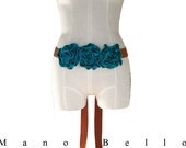 Turquoise Suede Leather Trilogy Tie Belt Leather Flowers from Mano Bello Flowers Collection on Acorn Tan