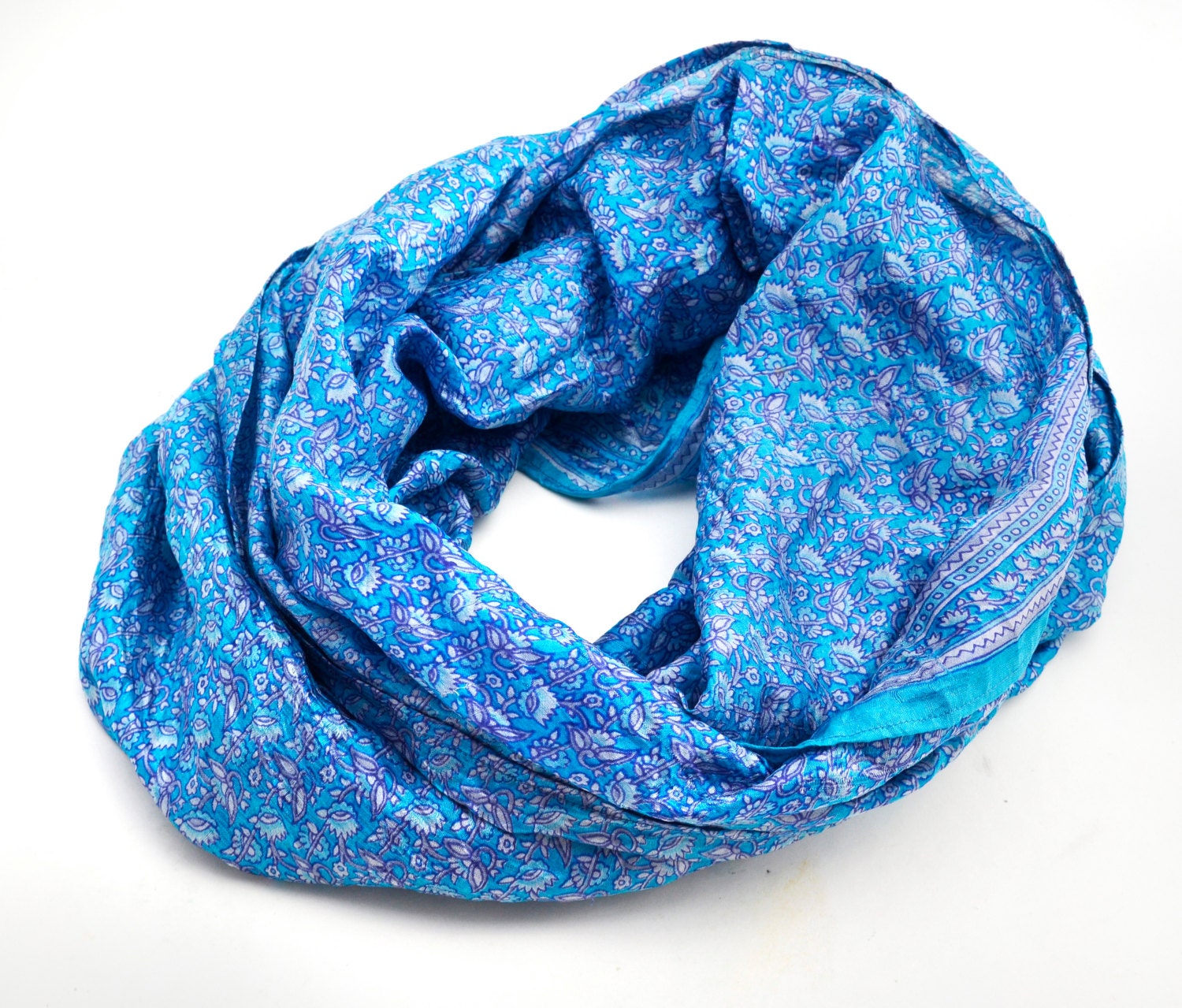 Womens  Infinity Scarf Silk Tocamade Scarves  Trendy... Beautiful scarf ...Dark turquoise...Vintage Flowers tua