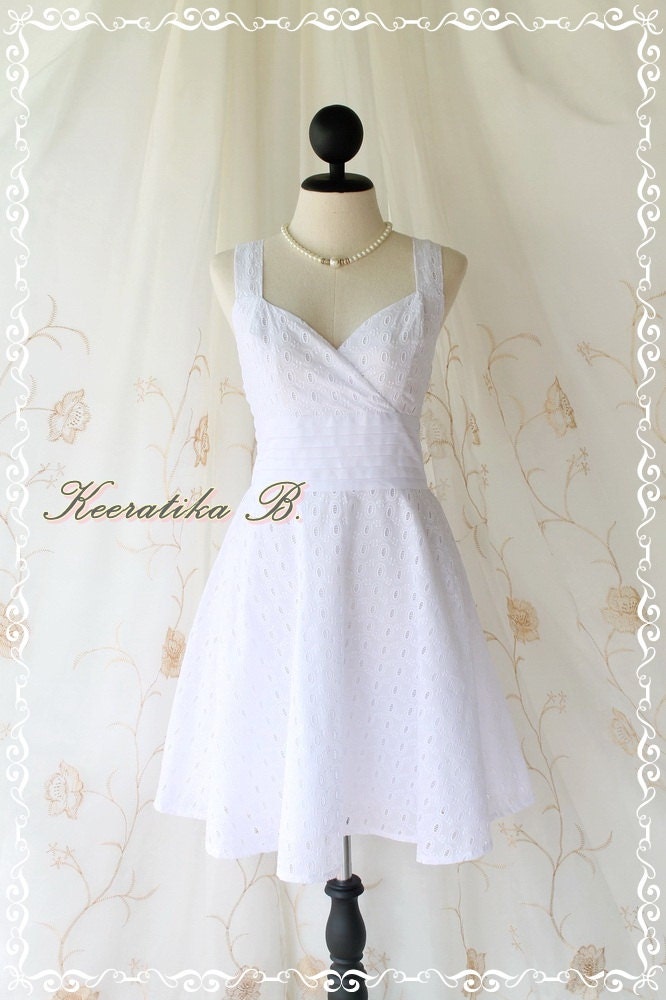 Sound Of Summer II - Sweet Elegant Spring Summer Lacy Sundress Pure White Color Thick Cotton Lace Party Wedding Cocktail Dress