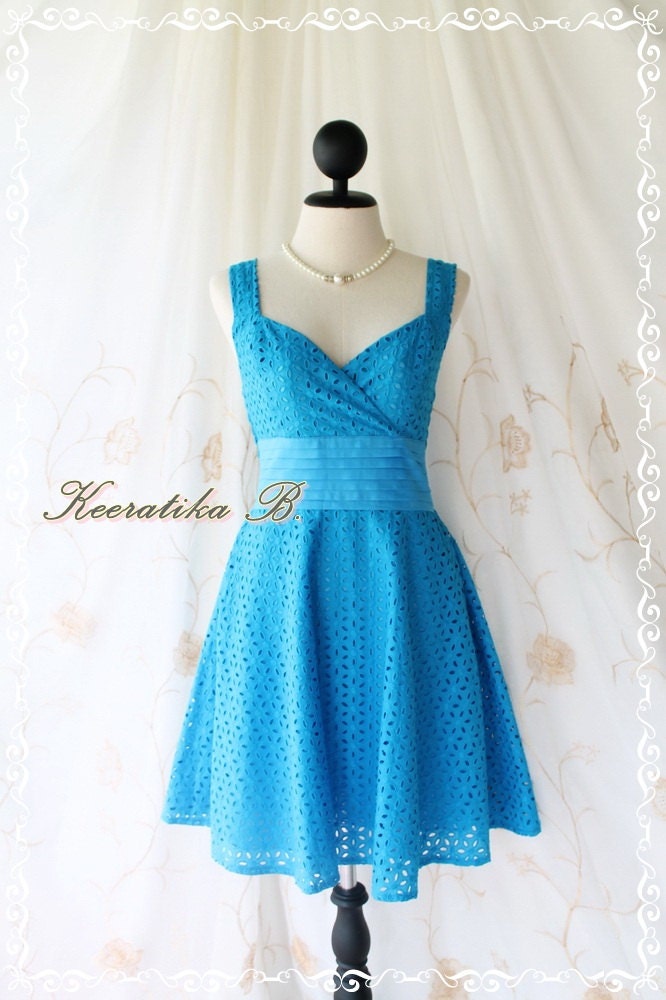 Sound Of Summer II - Sweet Elegant Spring Summer Lacy Sundress Blue Color Thick Cotton Lace Party Wedding Cocktail Dress