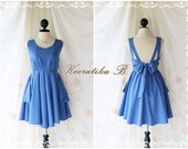 A Party - V Shape - Prom Party Cocktail Bridesmaid Dinner Wedding Night Backless Dress Fresh Dusty Blue Glamorous Cocktail Dress