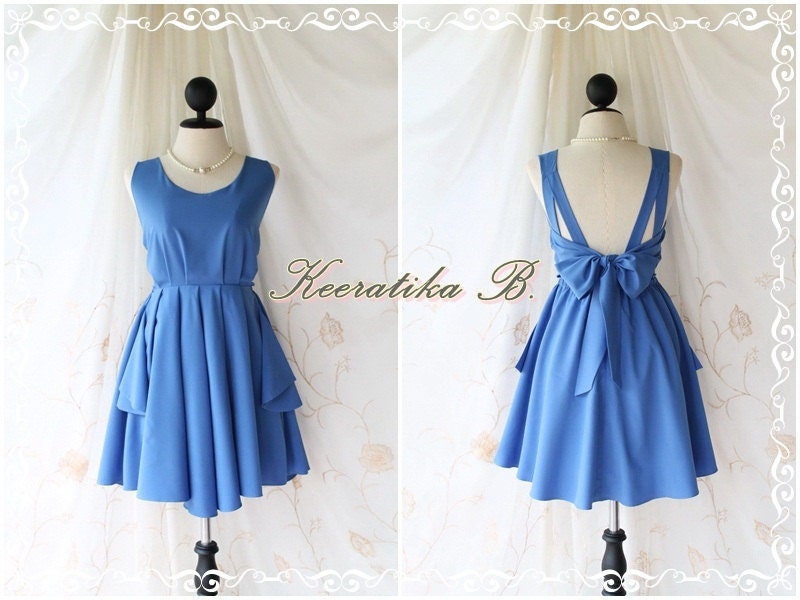 A Party - V Shape - Prom Party Cocktail Bridesmaid Dinner Wedding Night Backless Dress Fresh Dusty Blue Glamorous Cocktail Dress