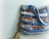 Eco friendly blue and orange crochet rag bag happy recycling :-)