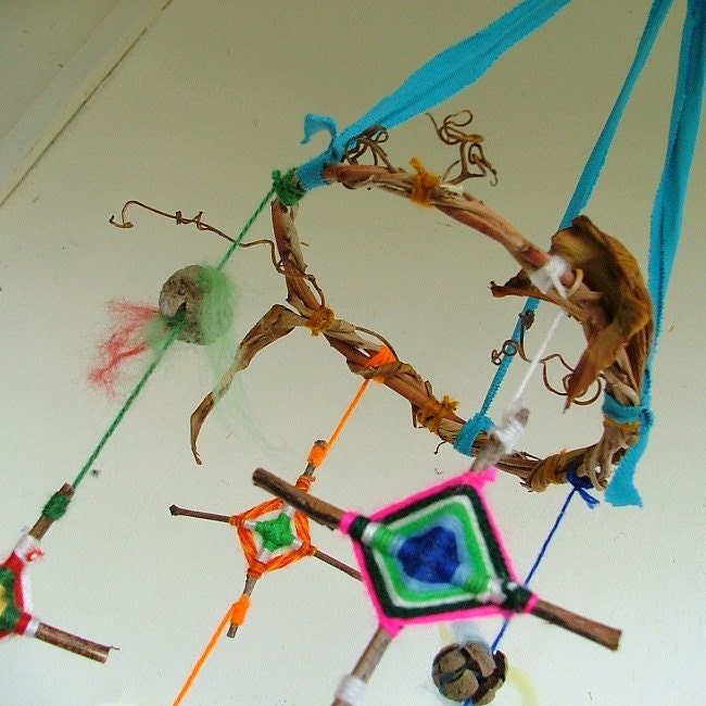The kite runner - baby crib mobile - baby mobile - unique natural colorful wall hanging with gorgeous black pods