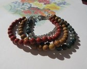 Stone Bracelet - Flame and Wood Jasper - Moss Agate - Chain - Red Green Brown Silver - Great Gift - Ready to Ship - B005