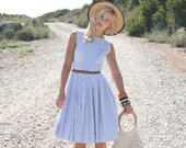 VTG 1950s 50s Meo of California Light Blue and White Checkered Sun Dress S