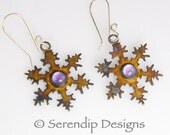 Sterling Silver Snowflake Earrings with Amethyst and Patina