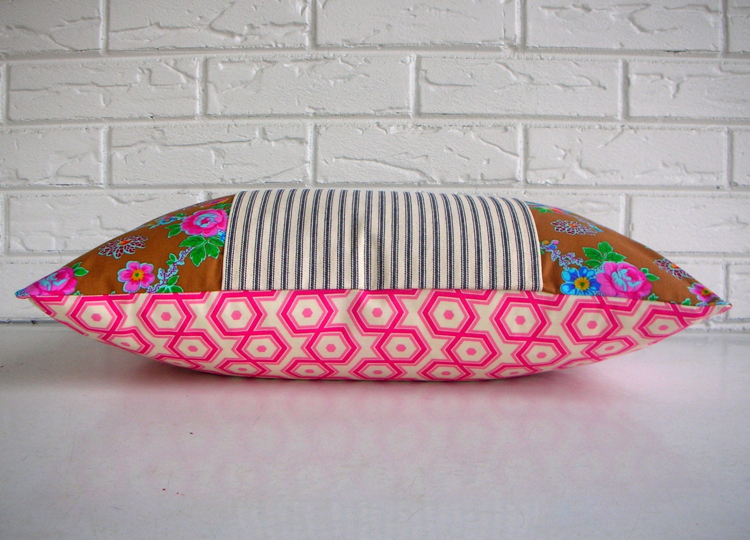 Decorative Pillow Cover - Vintage Modern Decor - Brown Pink Floral Pillow - Cottage Chic Girls Room Decor