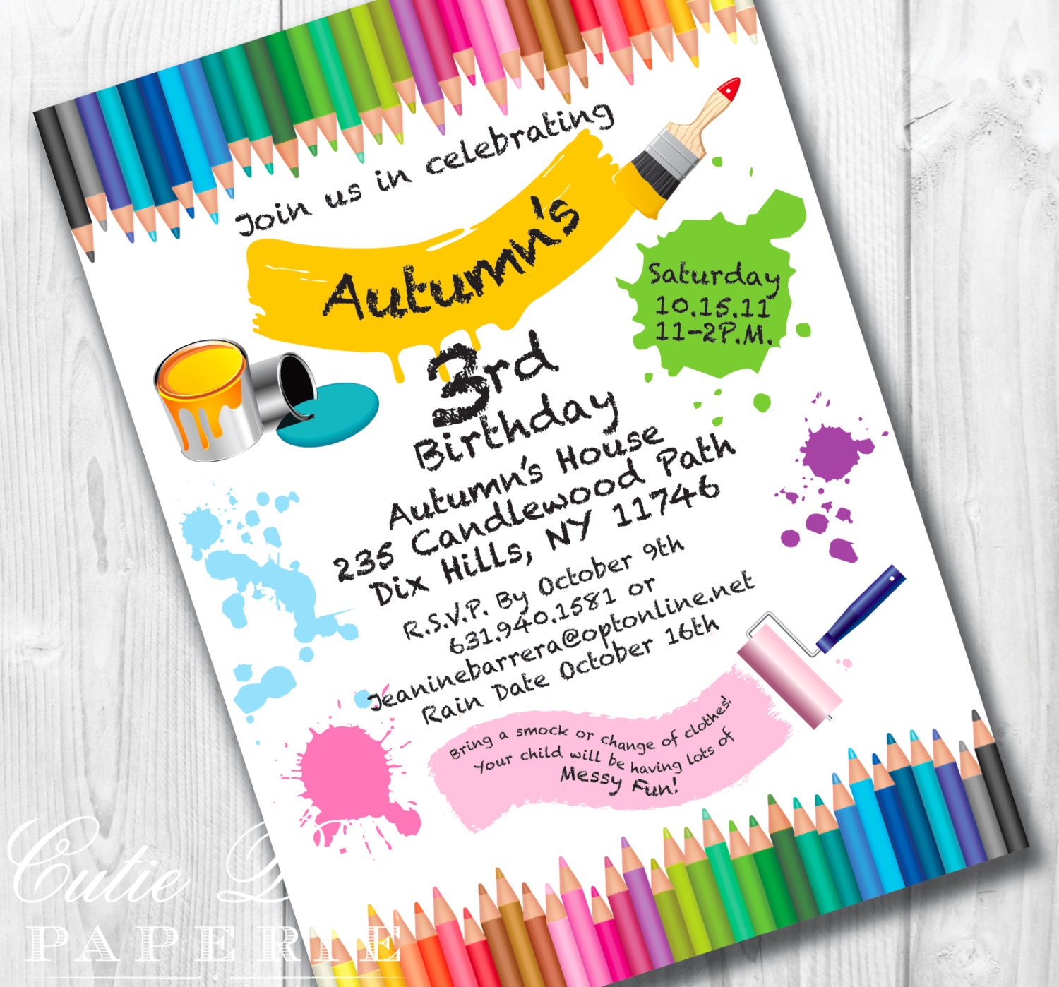 Art Party, Rainbow Party - PRINTABLE CUSTOMIZED INVITATION- Cutie Putti Paperie Il_570xn