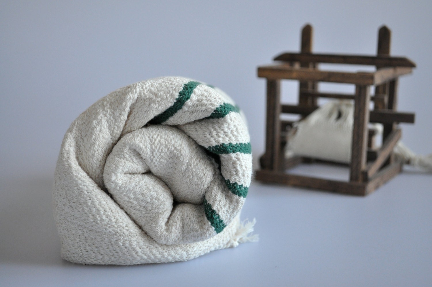 TurKish BaTh ToWel -  Cotton PesHteMal  - Ivory - Green stripes