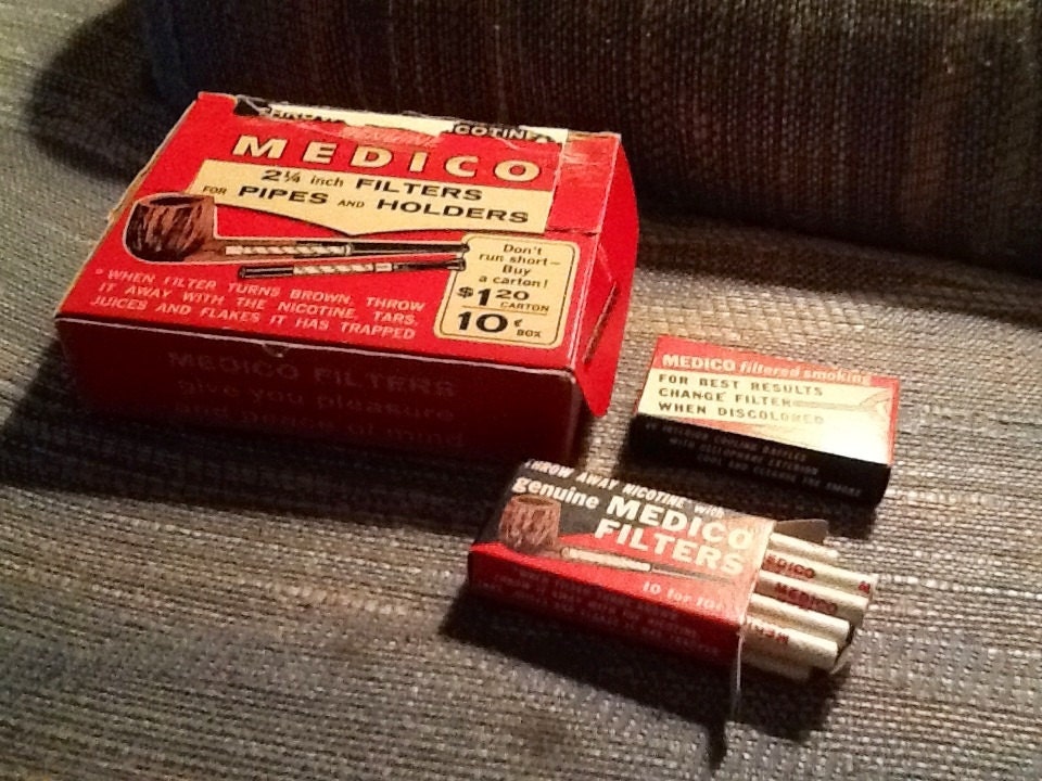 Antique Medico Pipe Filters 11 Boxes in Original Box Great Advertising Box