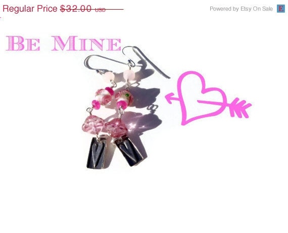 Spring Savings Sale Be Mine Valentine Sterling Silver, Pink Sapphire, Rose Quartz and Czech glass dangle earrings  TAGT
