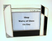 1920s Inspired Art Deco Stained Glass Horizontal 4 X 6 Picture Frame, Black and White, Wedding Gift, Graduation Gift , OOAK