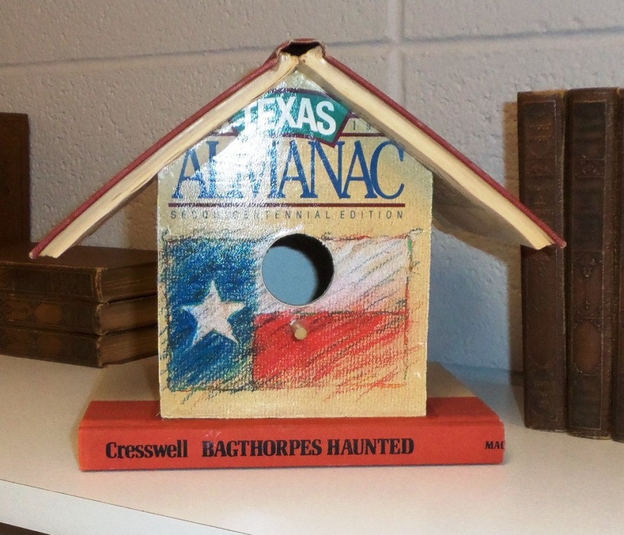 Texas Almanac Book "Bookshelf" Birdhouse made entirely with Discarded Library Books
