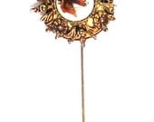 Florenza Signed Hand Painted Horse Head Stick Pin, Very Ornate
