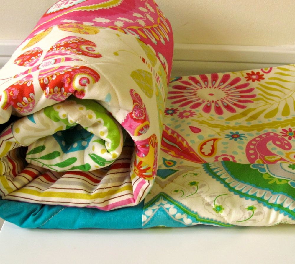 Baby Quilt - Kumari Bright Baby Quilt - Pink, Blue, Ivory, Green, Red and Yellow