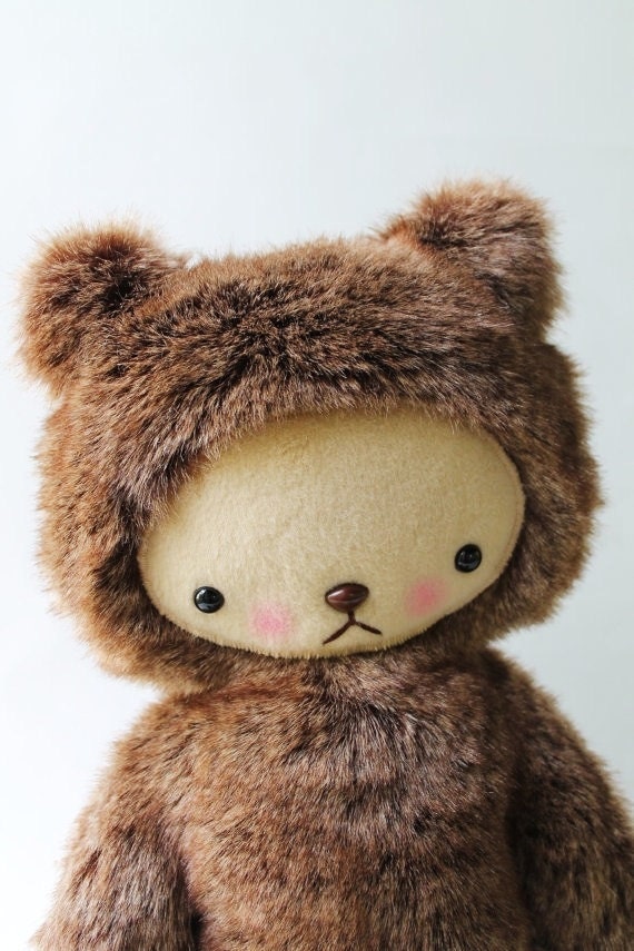 Kawaii Teddy Bear Plushie Speckled Brown Faux Rabbit Fur Large FINBAR