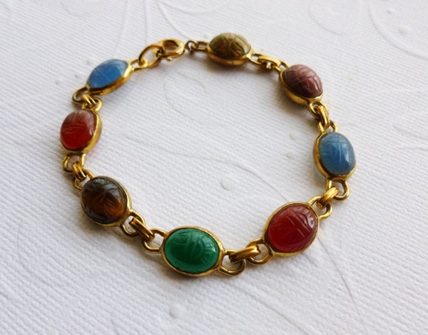 Egyptian Scarab Bracelet - Vintage Gold Filled