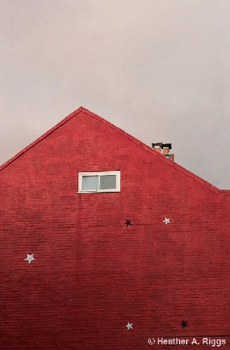 Red Building, Cloudy Sky, Abstract, Star, Angular, Minimalist, Brick, 8x10 - shyphotog