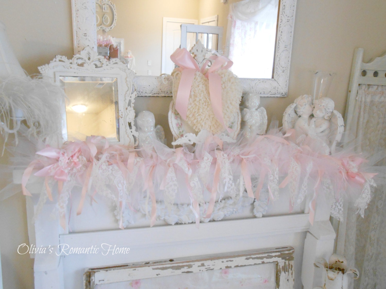 Shabbydazzle Princess Pink Bridal Table Centerpiece Tulle Lace Shabby Chic 42" Spring Garland French Rose Marie Antoinette Victorian SCT