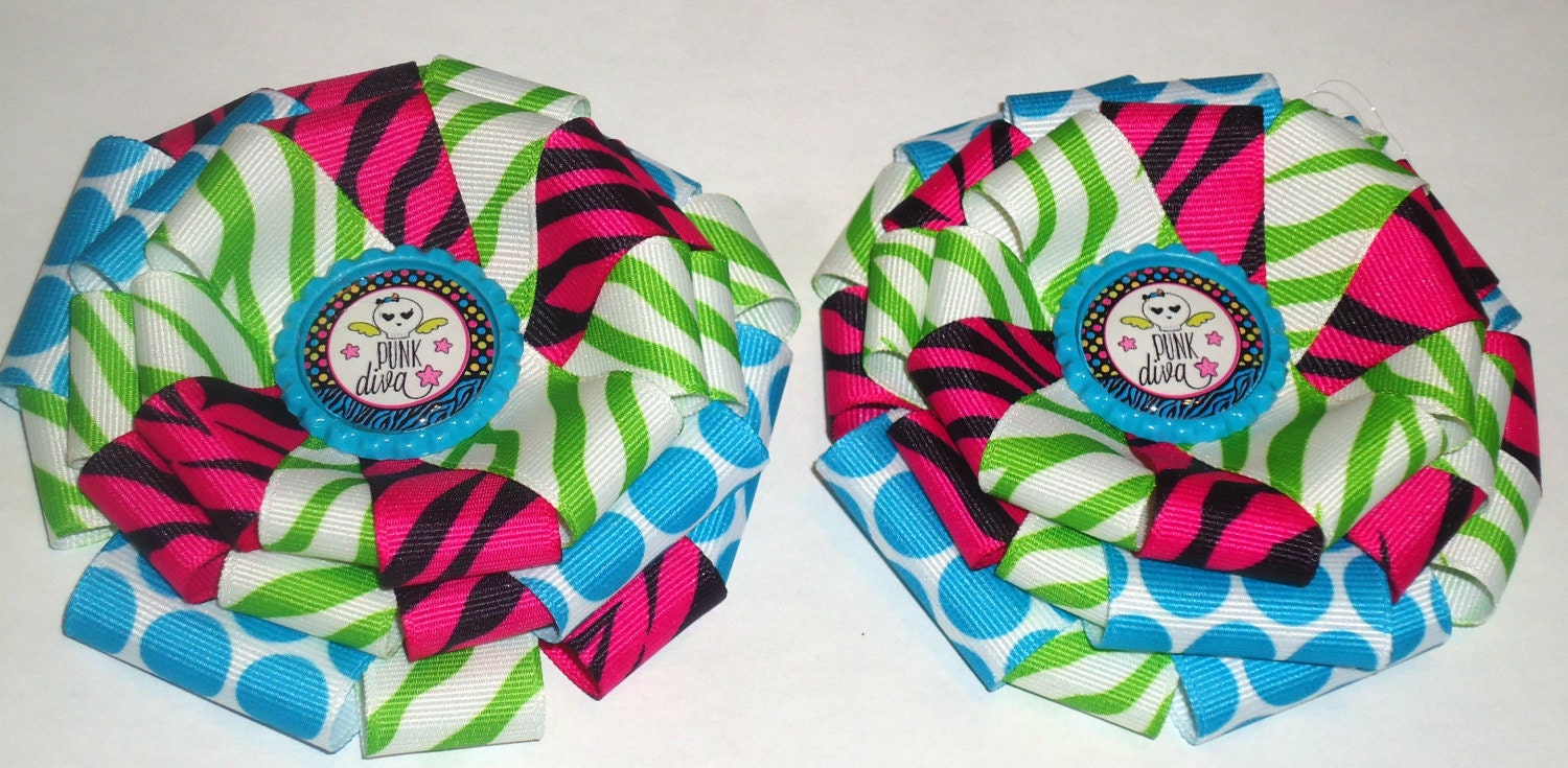 Lily Chic Punk Flower Loop Piggys - Boutique Bow - Children Accessories - Over The Top Bow - Girl Bow-Handmade