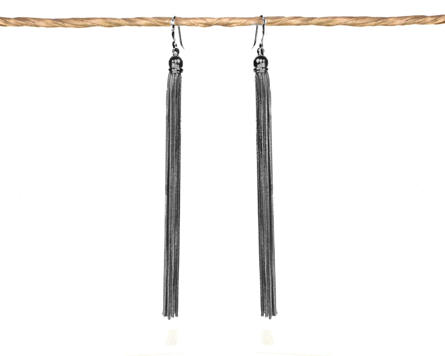Long tassel earrings. Shoulder duster chain earrings gunmetal plated jewelry