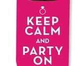 Set of 10 Personalized Bachelorette Koozies- Keep Calm and Party On - Name & location on opposite side- Customize Colors