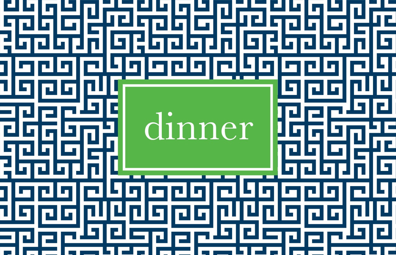 Set of 4 Personalized Placemats- Your Choice of 2 Colors- Greek Key