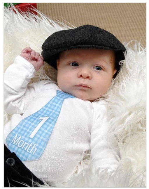 Monthly Onesie Tie Stickers for Boys - Ivan - Gingham and Plaids in Blue, Gray, and Black - Baby Month Stickers