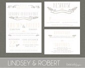 Wedding Invitation and RSVP -Printable DIY. Modern vintage, rustic wedding modern "Lindsey and Robert" (1007)