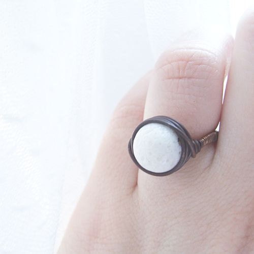 statement coral ring - bohemian, rustic, antique bronze, copper gipsy ring with white coral