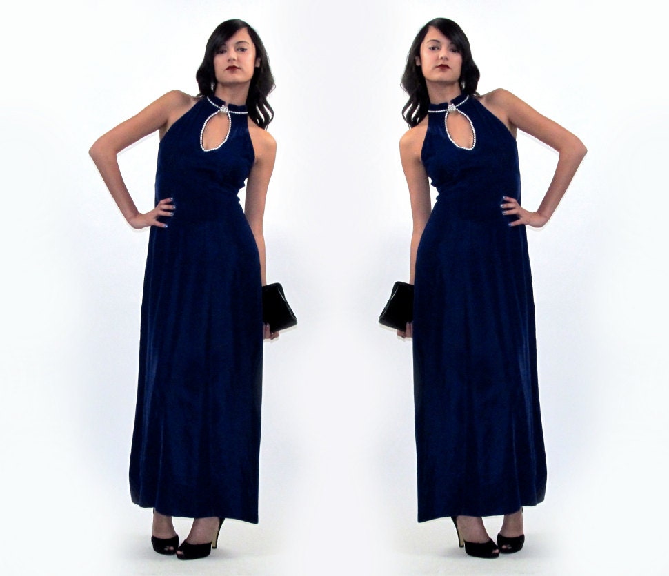 1970s blue velvet maxi