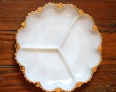 VIntage Fire King Milk Glass Plate with Gold Rim