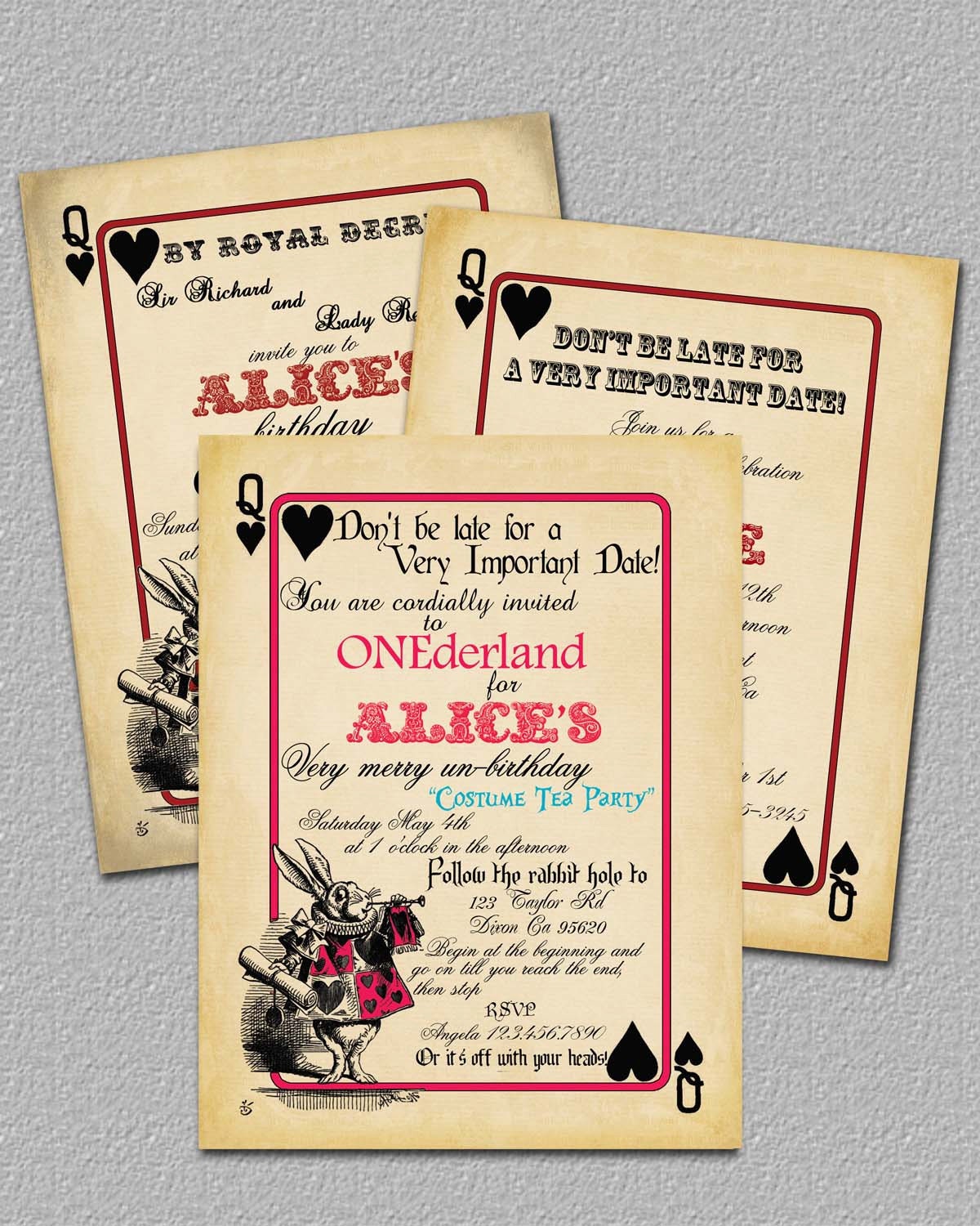 Playing Card Alice in Wonderland Invitation Bridal Shower or Birthday Invitation, Printable, Invite