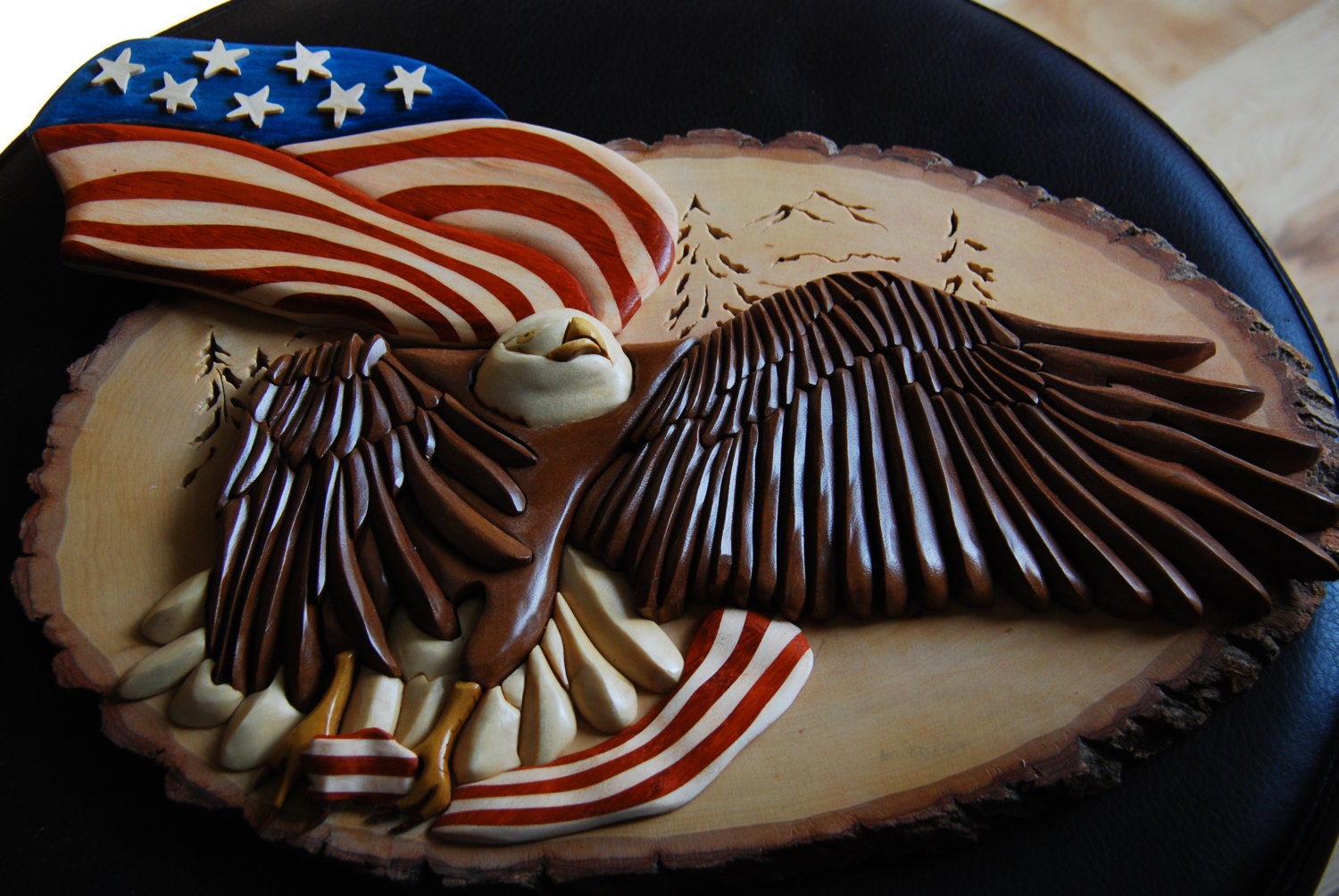 intarsia eagle medium size with american flag by mstimps on Etsy