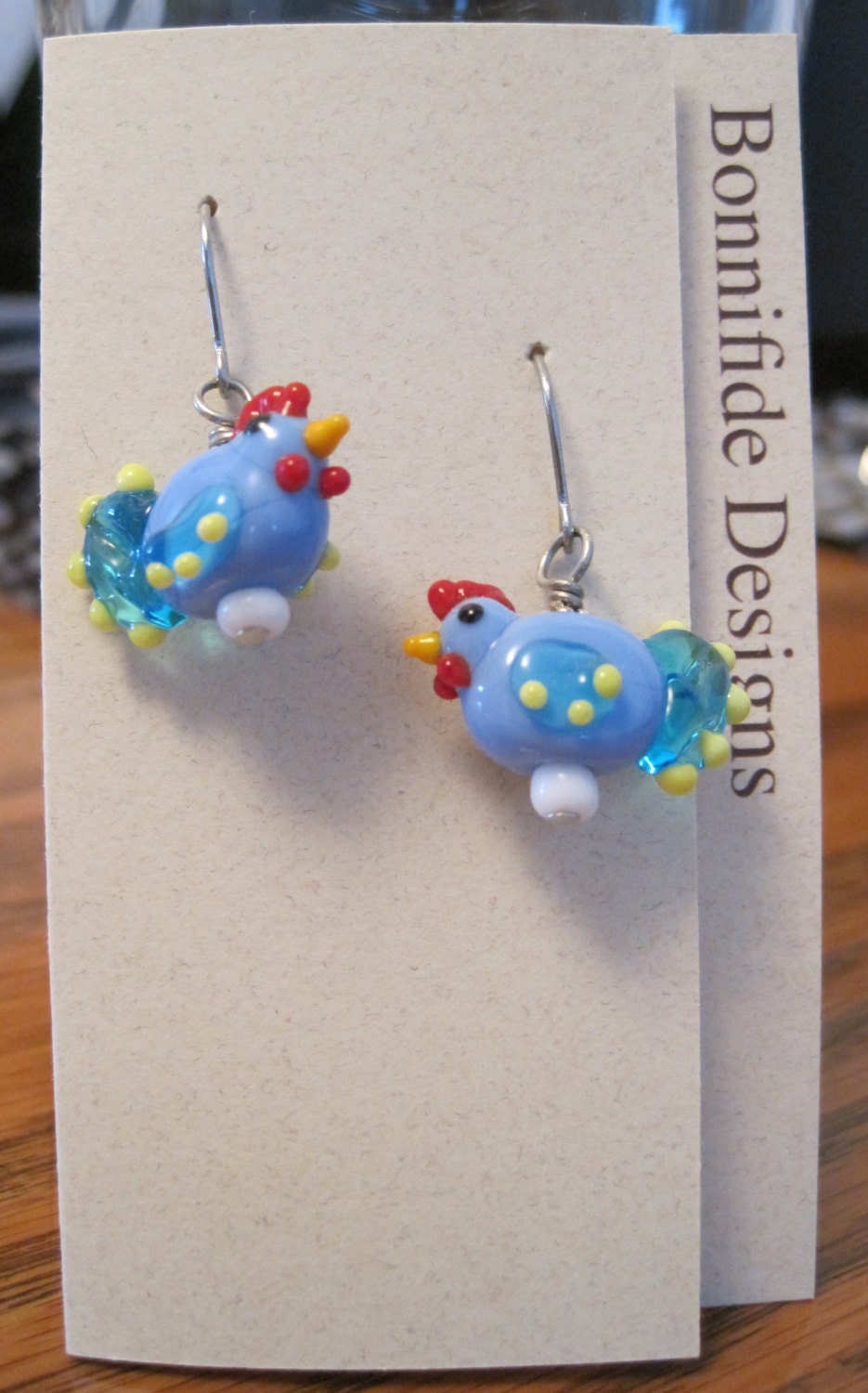 Hand-Made Sky Blue Chicken Earrings