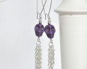 purple skull earrings,valentine days ,skull, chain,tassel - hobilium