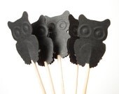 24 Black Owl Party Picks, Cupcake Toppers, Food Picks, Toothpicks, Drink Picks - No234