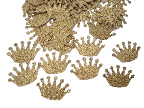 50 Glittered Gold Royal Crown Punch Die Cut Cutout Confetti Scrapbooking Embellishments - No319