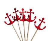 24 Red Anchor Party Picks, Toothpicks, Cupcake Toppers, Food Picks - No497