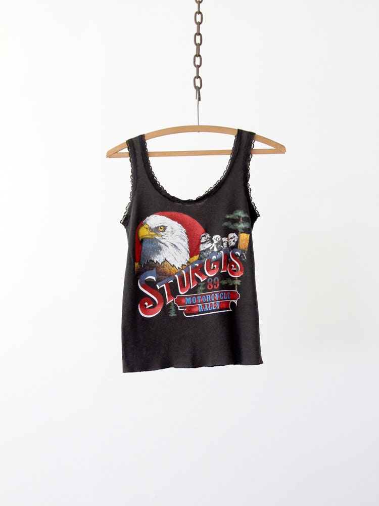 1980s Sturgis Rally Tank / Vintage Motocycle Lace Top - As Seen in Cosmo Australia