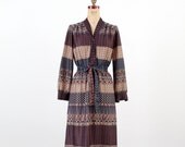 1970s Boho Print Dress / Vintage Long Sleeve Dress