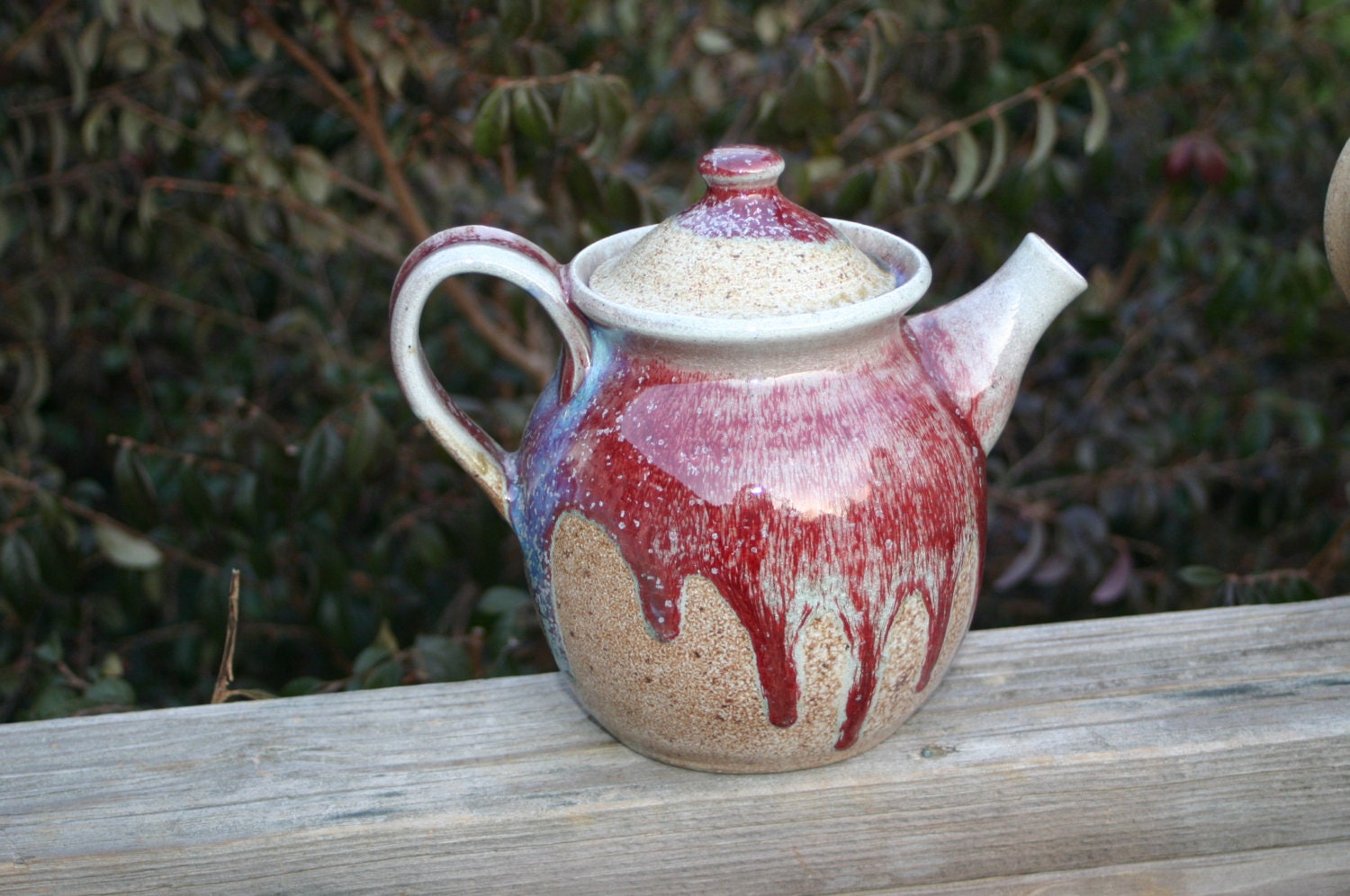 Salt Glazed Pottery Teapot with Copper Red Rim Seagrove, NC