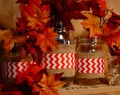 Chevron set of 3 Mason Jars decorated with Chevron ribbon and burlap