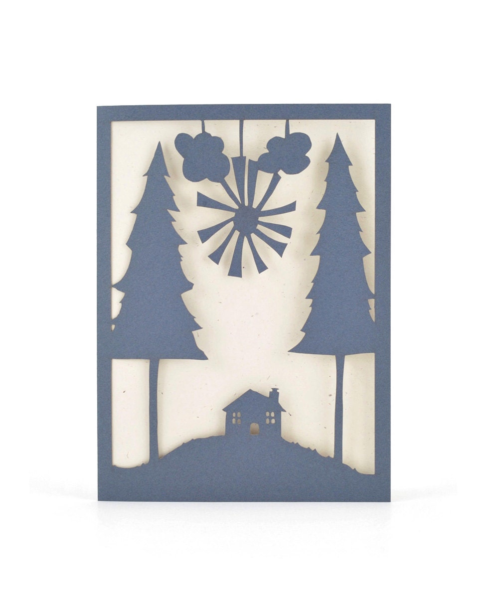 Cute Log Cabin - Laser Cut Paper - Greeting Card