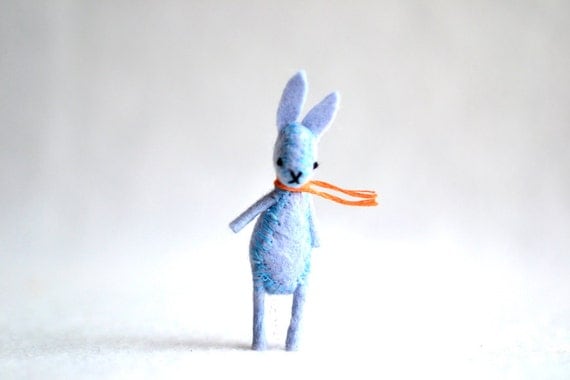 mini pocket bunny - blue miniature pastel felt rabbit by mountroyalmint
