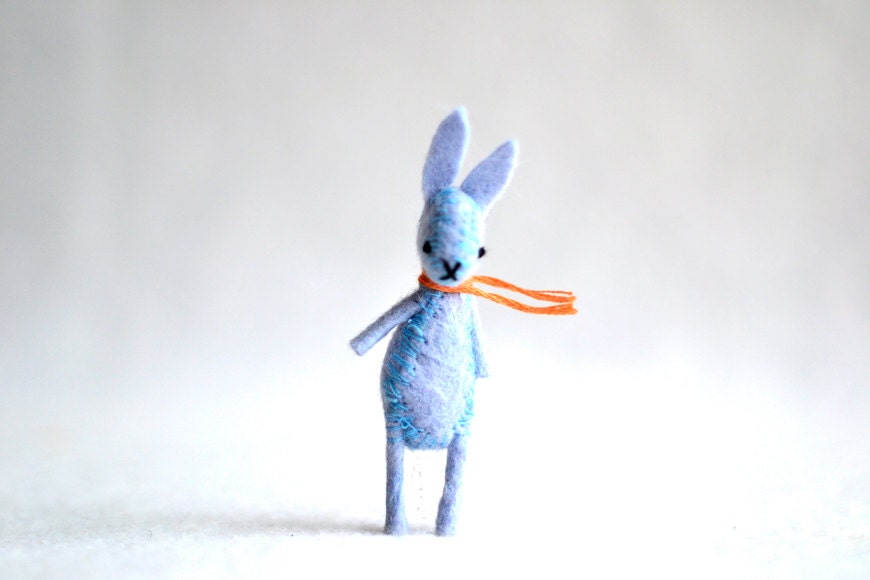 mini pocket bunny - blue miniature pastel felt rabbit by mountroyalmint