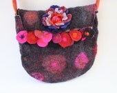 Felted Bag Purse in Purple Pink Orange Felt Beaded Flower